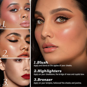 KYDA blush and highlighter pans detailed view showing luminous finish for cheeks