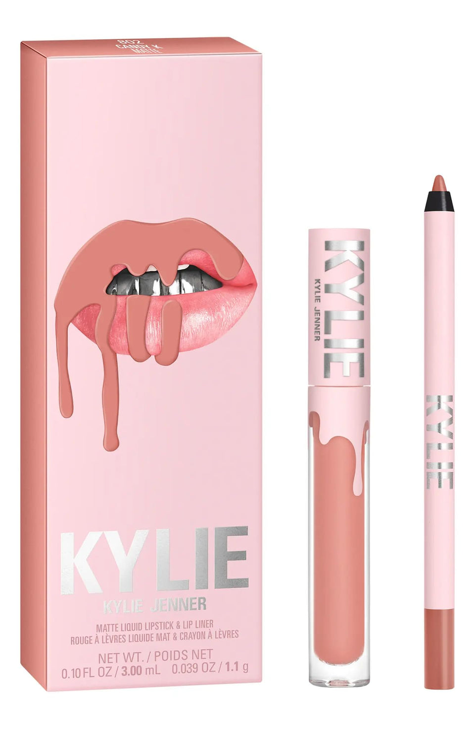 Kylie Cosmetics Candy K front packaging showing shade and compact kit benefits