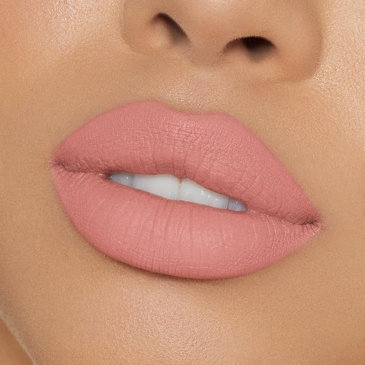 Kylie Cosmetics KOKO K on-model lips showing pale pink finish and defined liner for flattering wear