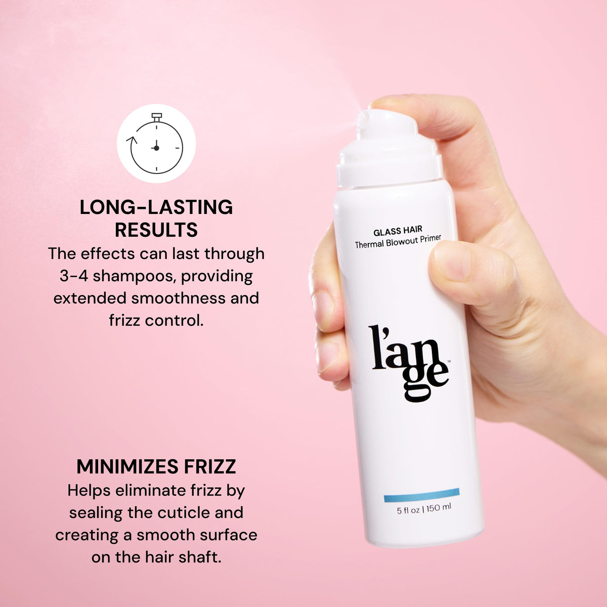 L'ANGE HAIR spray action on hair demonstrating even coverage and easy application