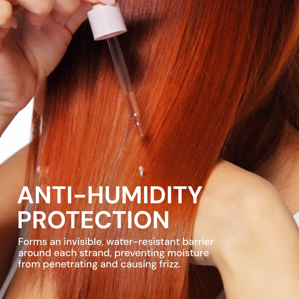 L'ANGE HAIR close-up texture of mist on strands showing smoothing benefit