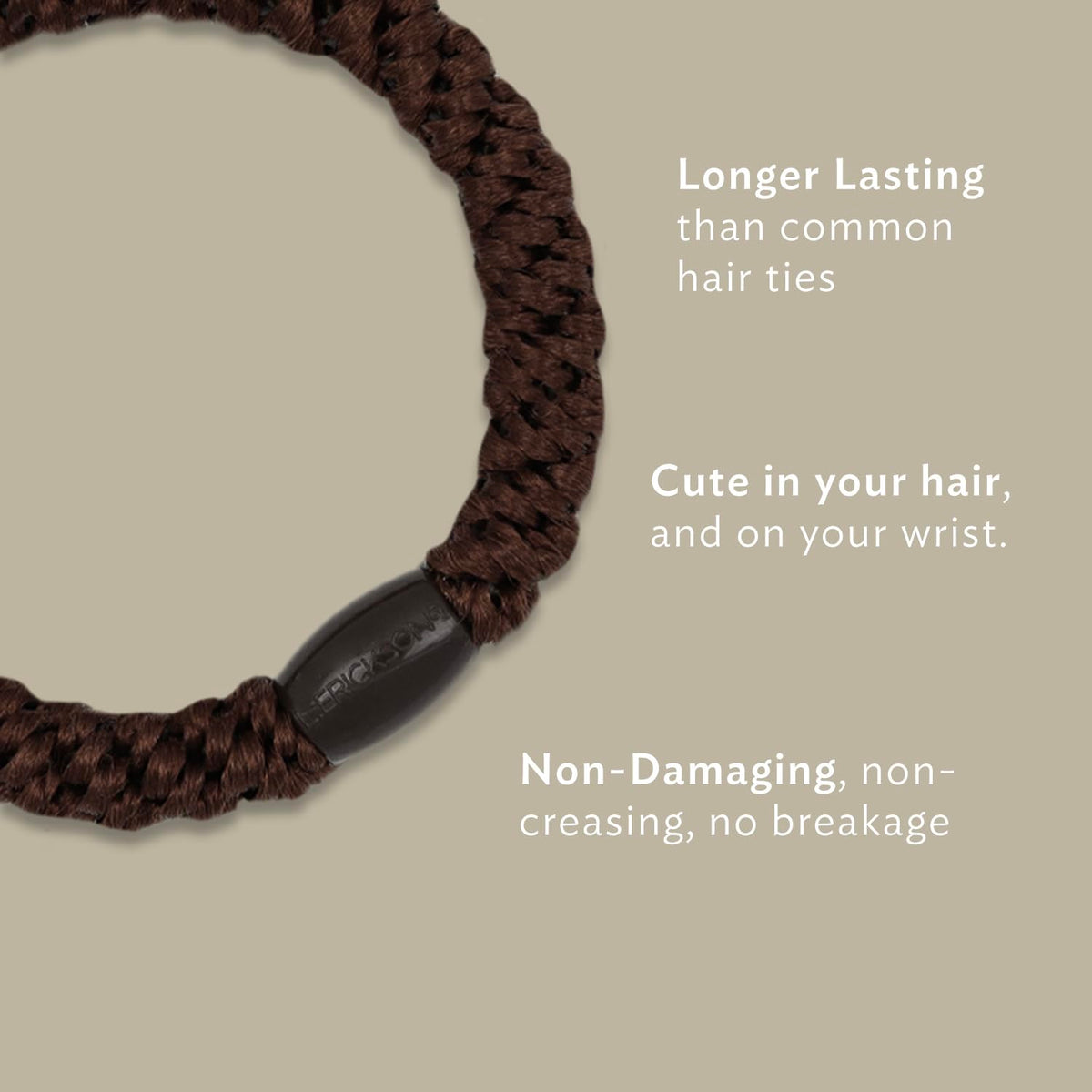 L. Erickson matching neutral bead detail securing band, adds tidy finish and grip