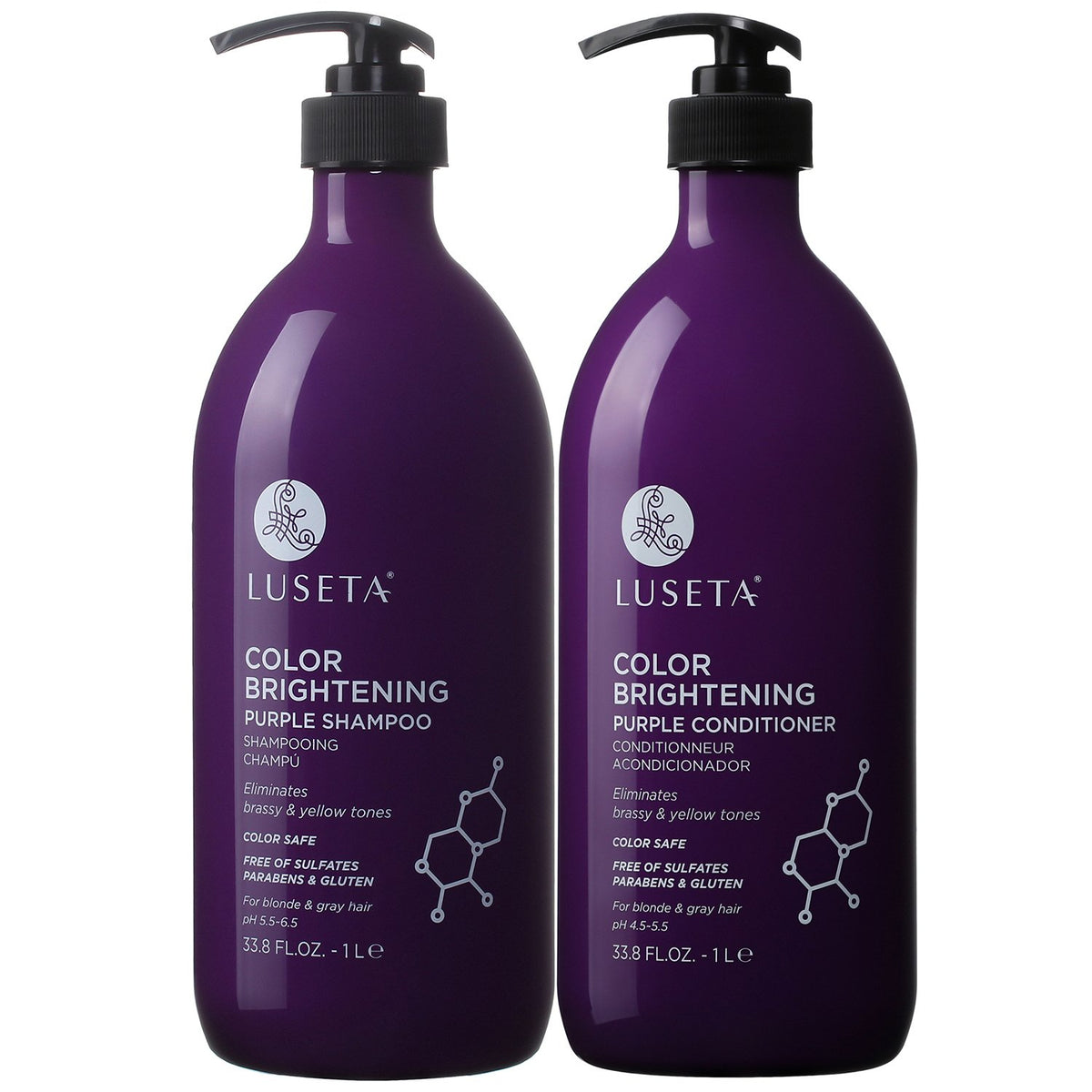 L LUSETA front packaging showing shampoo and conditioner benefits