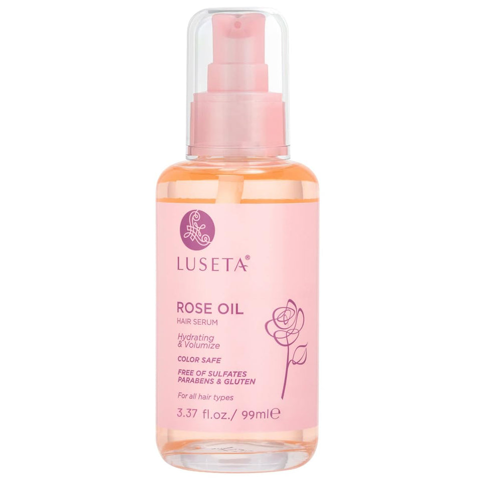 L LUSETA front packaging of rose oil serum showing bottle and label for clarity and trust