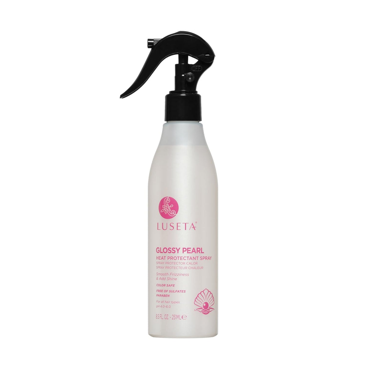 L LUSETA front packaging showing sleek bottle and clean design benefit shine