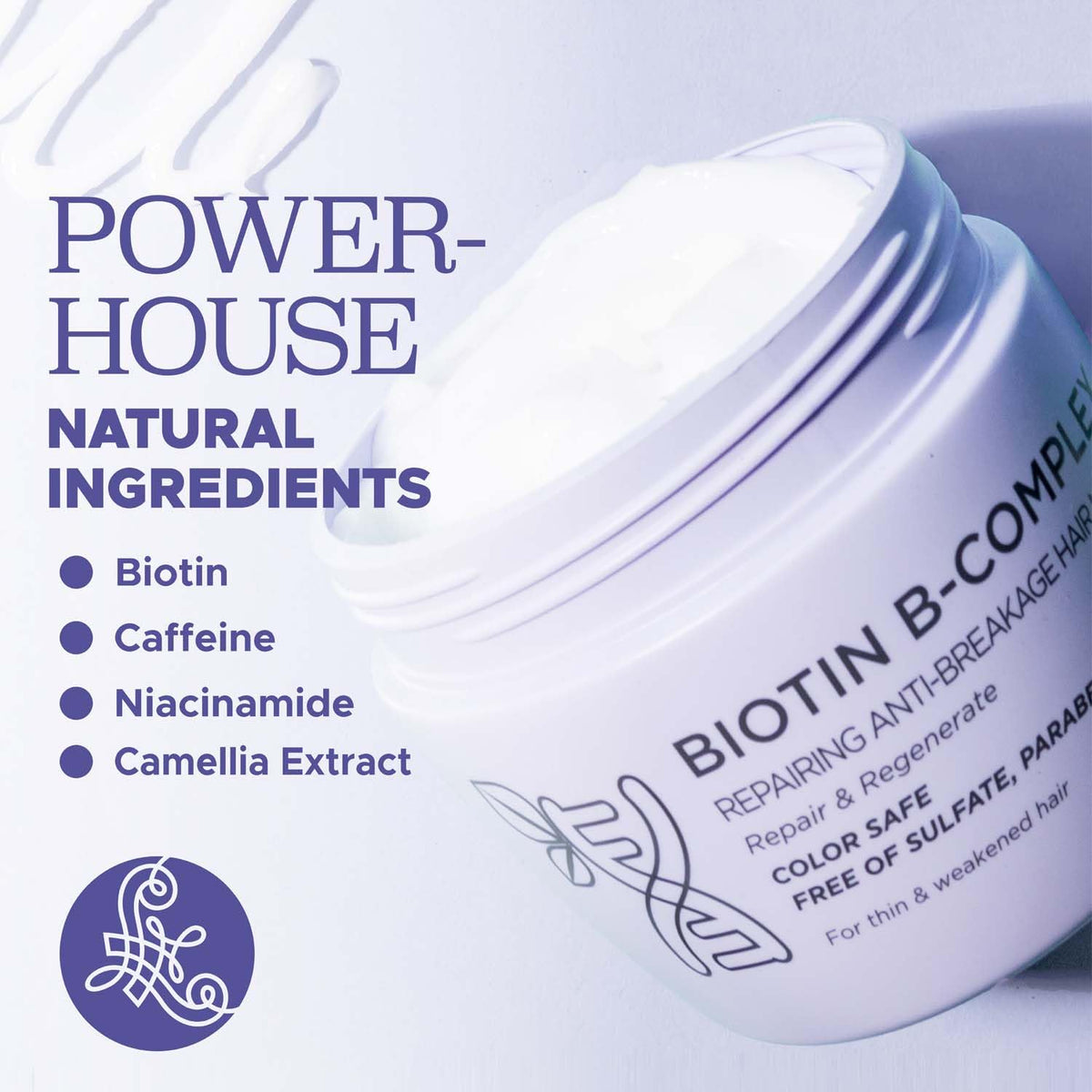 L LUSETA ingredients display with argan oil biotin caffeine showing nourishment