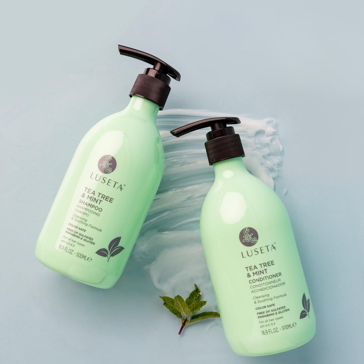 L LUSETA displayed with Tea Tree Oil Serum to suggest extended scalp care