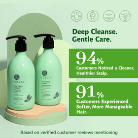 L LUSETA shampoo being poured to show lightweight texture and gentle cleanse