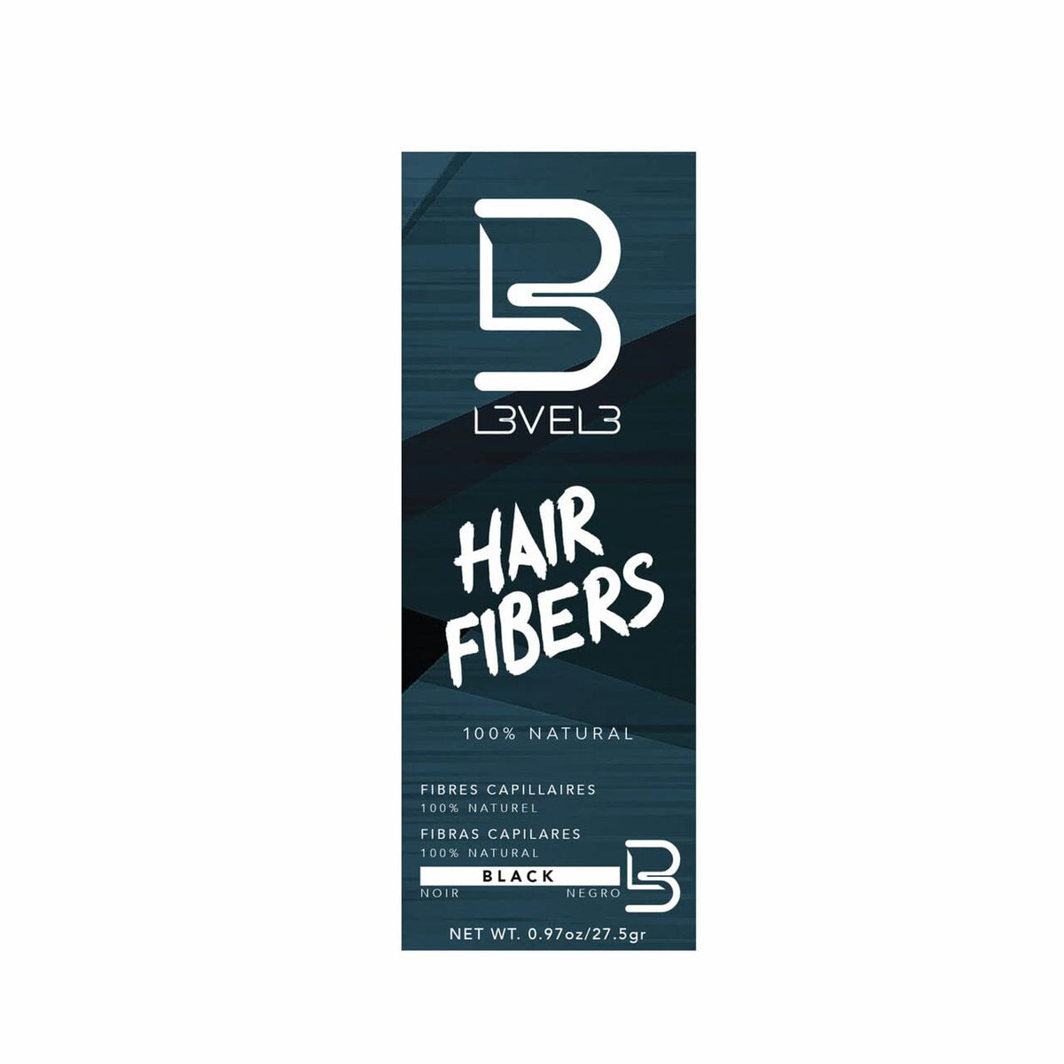 L3 bottle front view showing black hair fibers and instant volume benefit