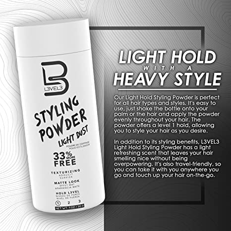 L3 powder on fingers demonstrating easy application and control
