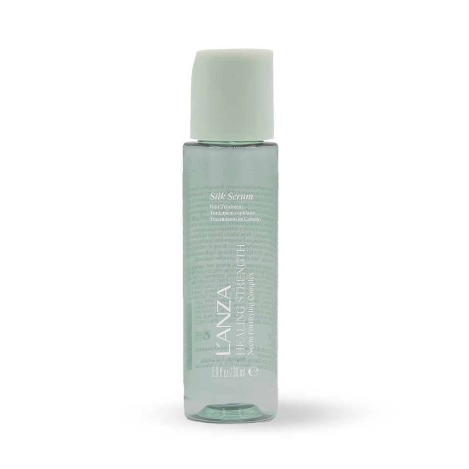 L’ANZA front packaging of silk serum showing compact travel bottle and benefits