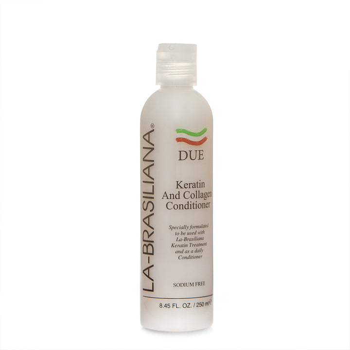 La-Brasiliana Due conditioner front bottle shows label and size for informed purchase