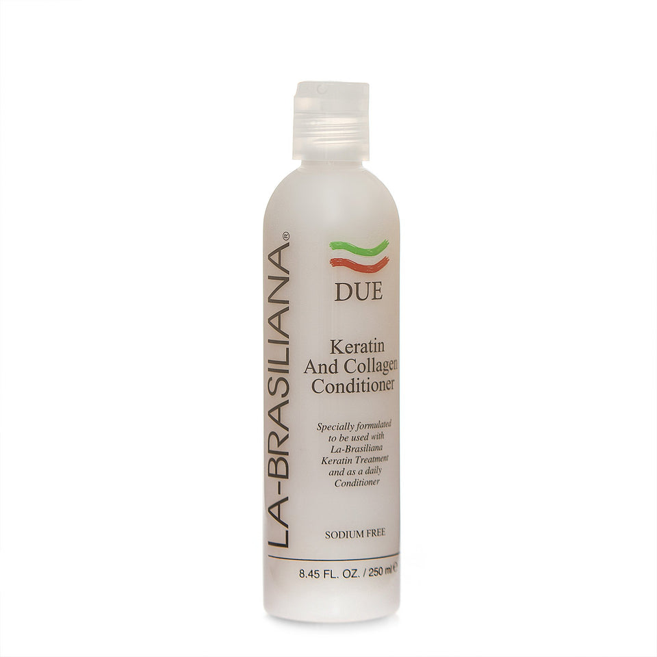 La-Brasiliana Due conditioner front bottle shows label and size for informed purchase