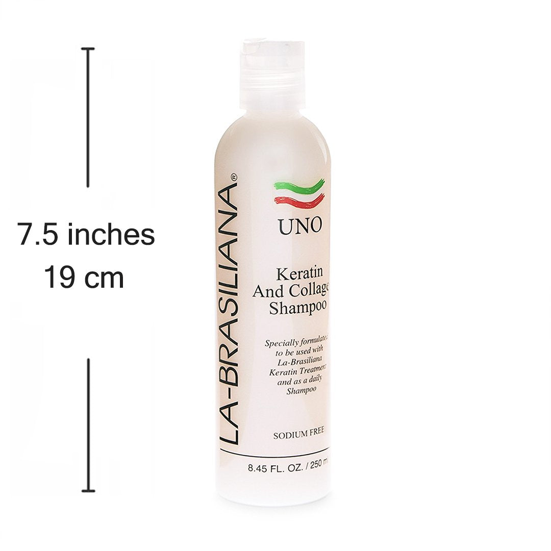 La-Brasiliana bottle next to towel in bathroom, suggests salon-quality results at home