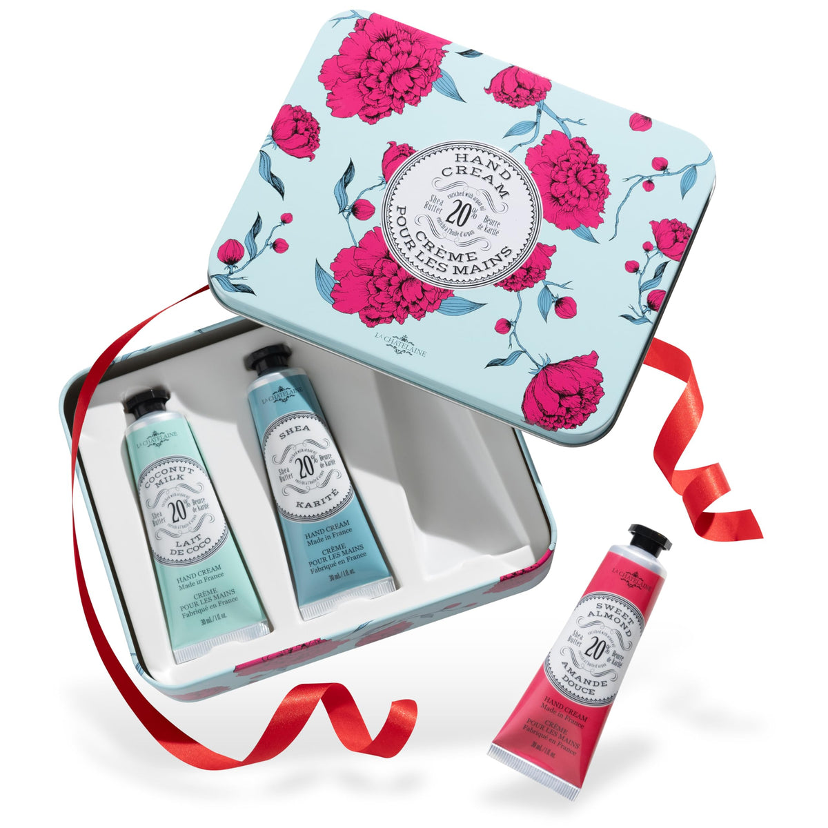 la chatelaine front packaging showing three tins and gift-ready appeal