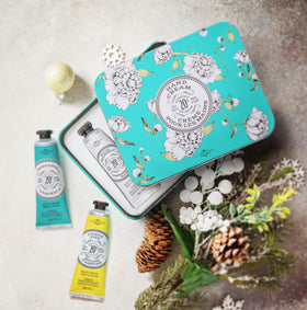La Chatelaine three tins arranged in the gift box communicating variety and presentability