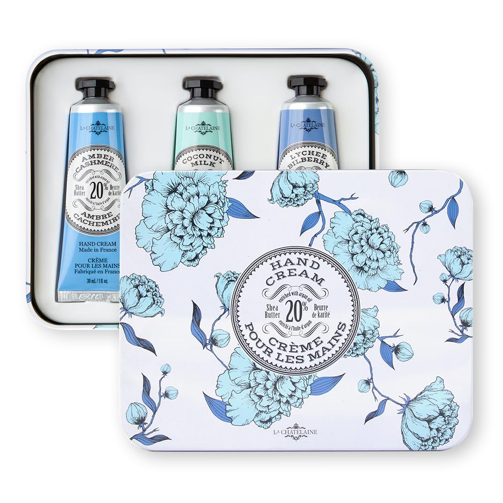La Chatelaine tins styled in a gift setting showing elegant presentability