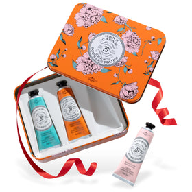 La Chatelaine trio tin front packaging showing three tubes and elegant box offering a ready-to-gift solution