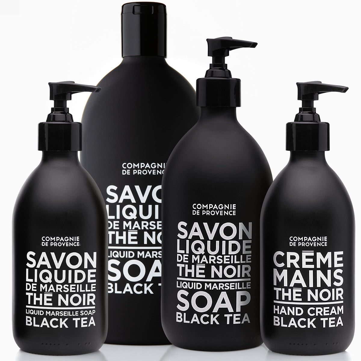 La Compagnie de Provence person washing hands with soap, fragrant black tea experience benefit