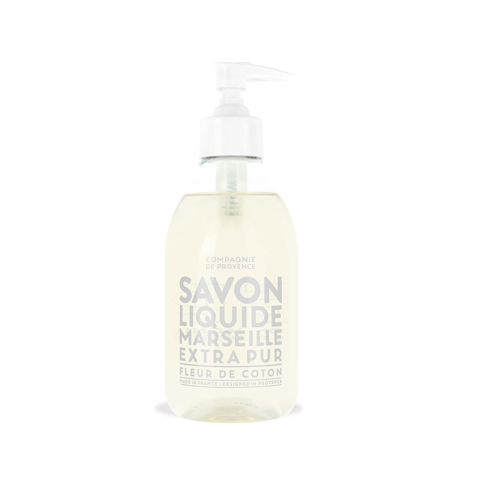 La Compagnie de Provence front packaging showing 10 fl oz pump bottle and clean design benefit