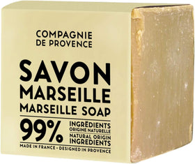 La Compagnie de Provence front view of 400g cube showing label and clean design, durable