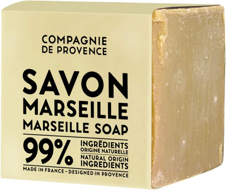 La Compagnie de Provence front view of 400g cube showing label and clean design, durable