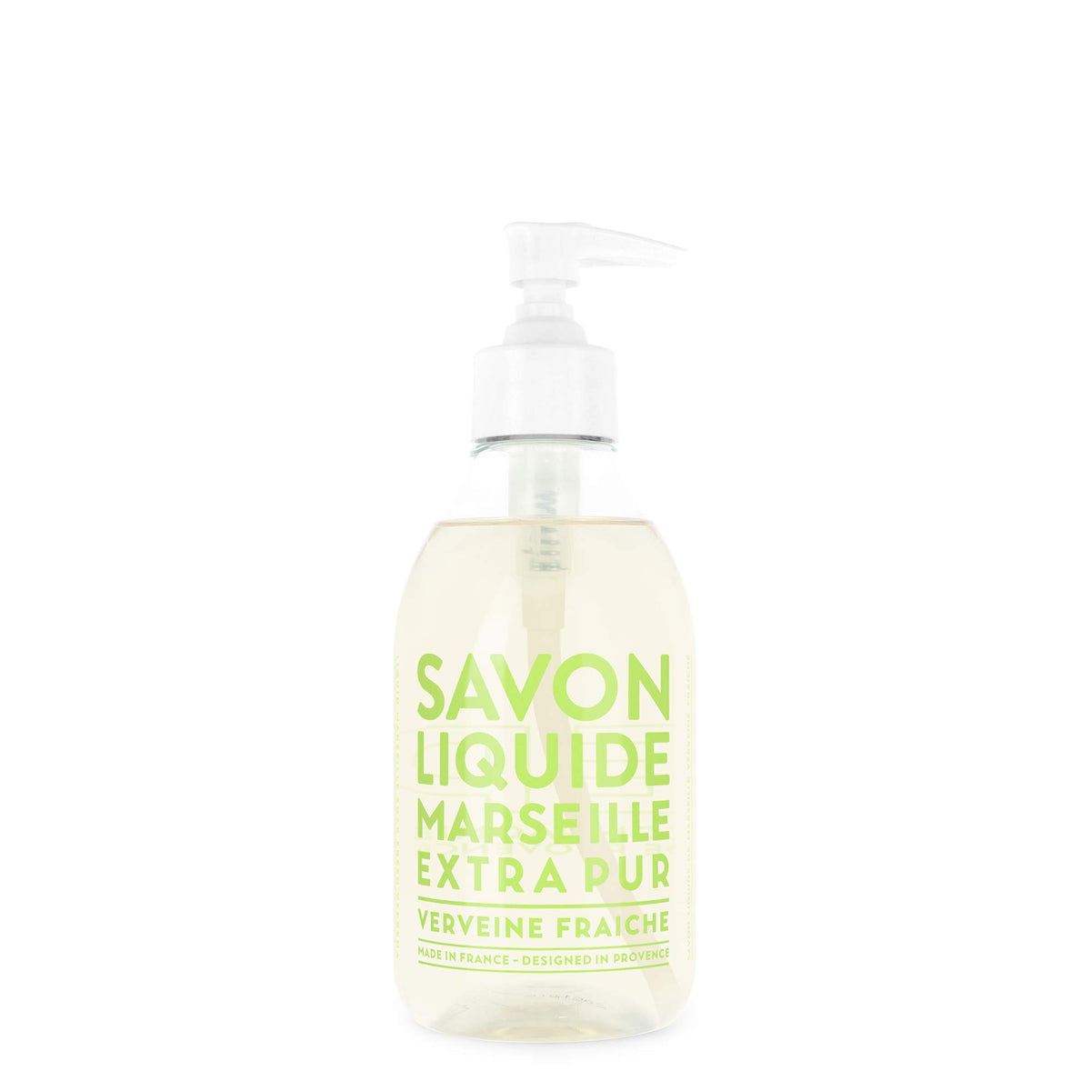 La Compagnie de Provence fresh verbena front packaging showing 10 fl oz pump bottle and label benefit