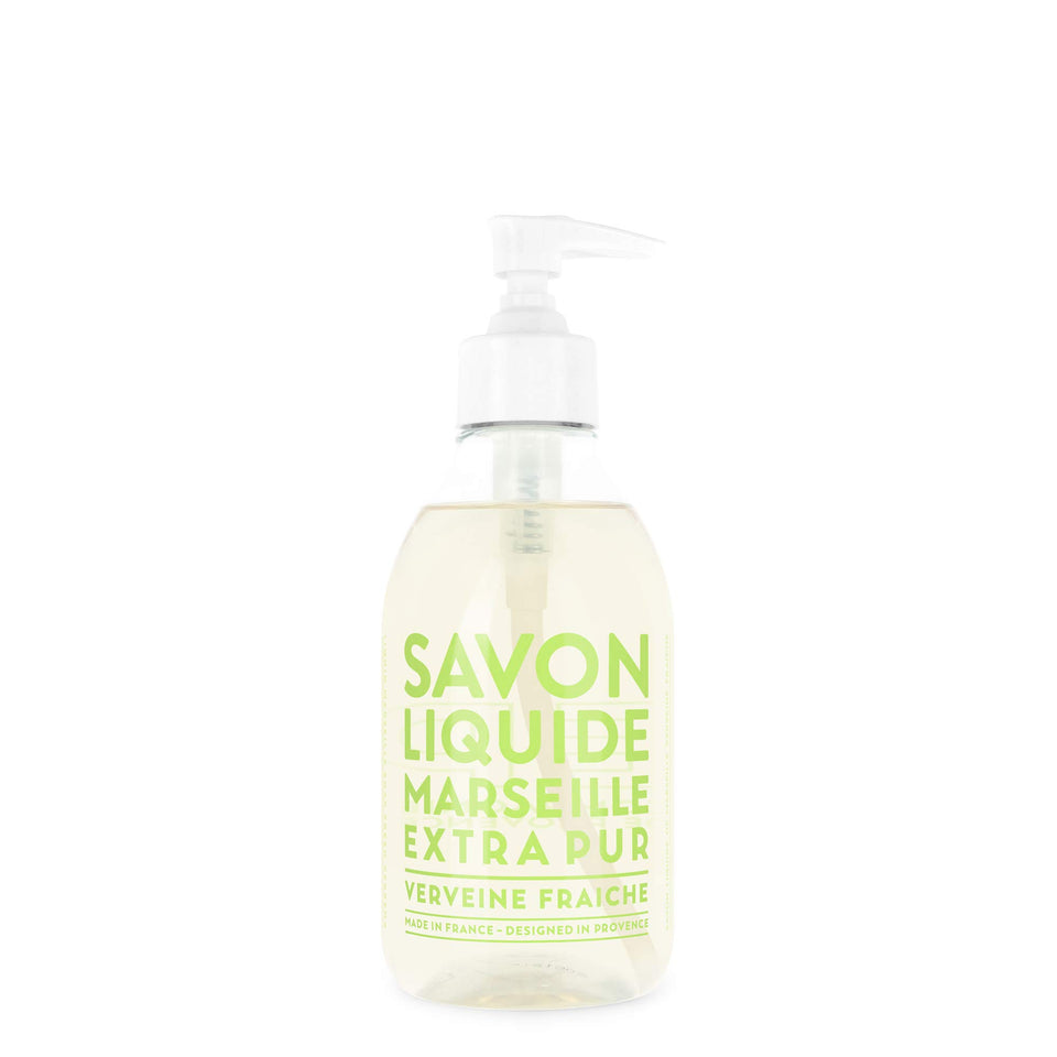 La Compagnie de Provence fresh verbena front packaging showing 10 fl oz pump bottle and label benefit