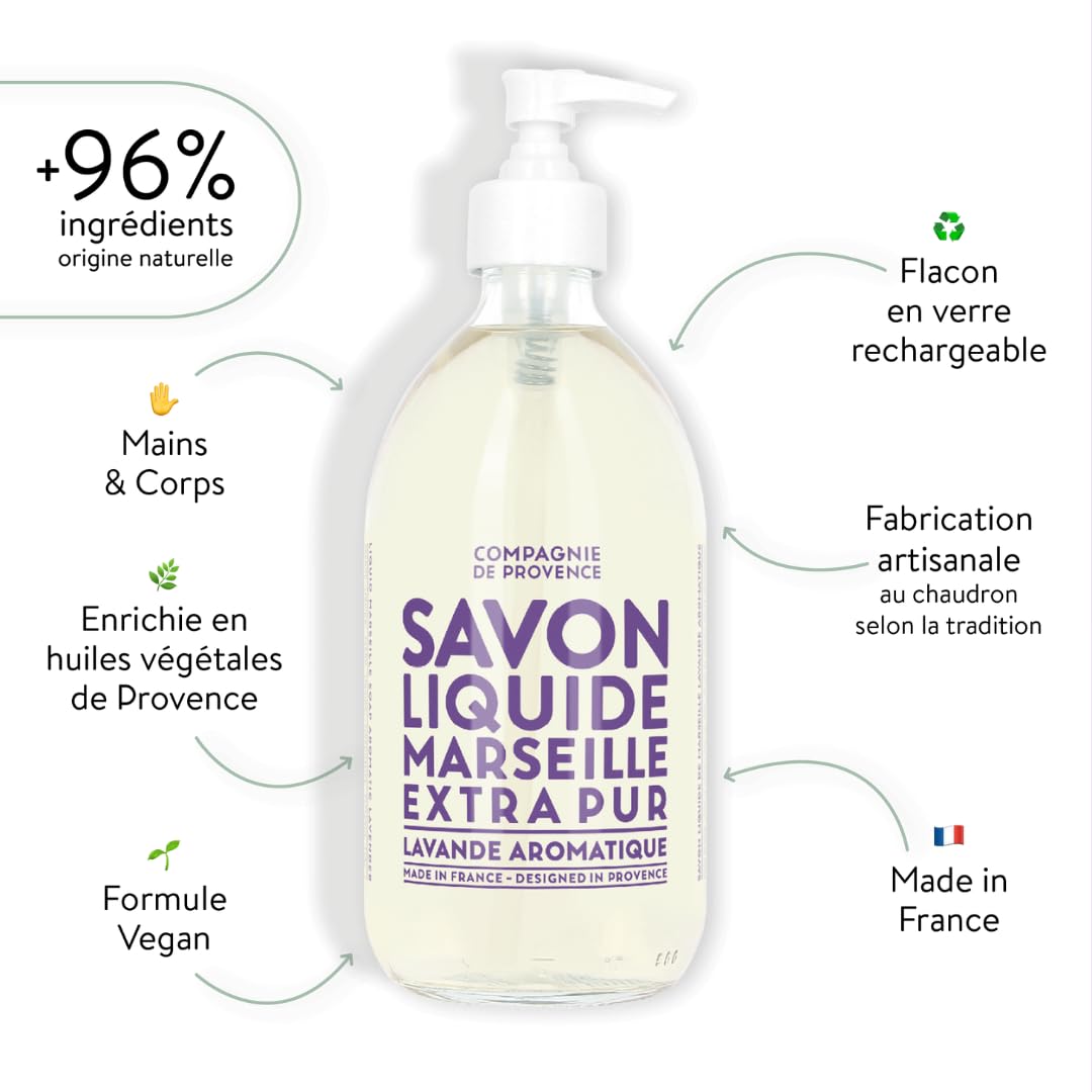 La Compagnie de Provence label close-up highlighting authentic Savon de Marseille origin and ingredient clarity
