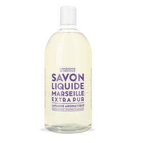 La Compagnie de Provence front label on 33.8 fl oz refill bottle, clear branding and size benefit