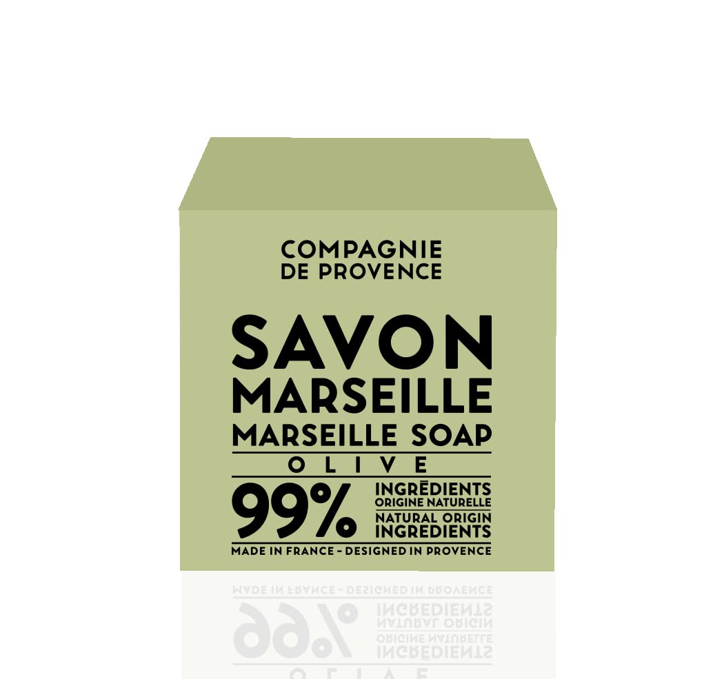 Close-up of La Compagnie de Provence olive cube texture highlighting dense lather and pure ingredients benefit