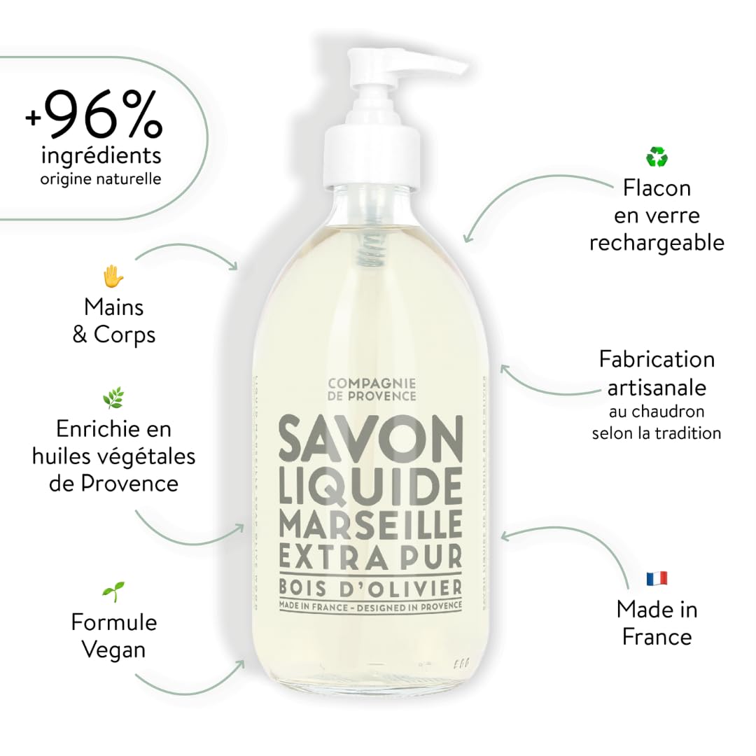 La Compagnie de Provence close-up of glass pump mechanism for easy refilling and durability