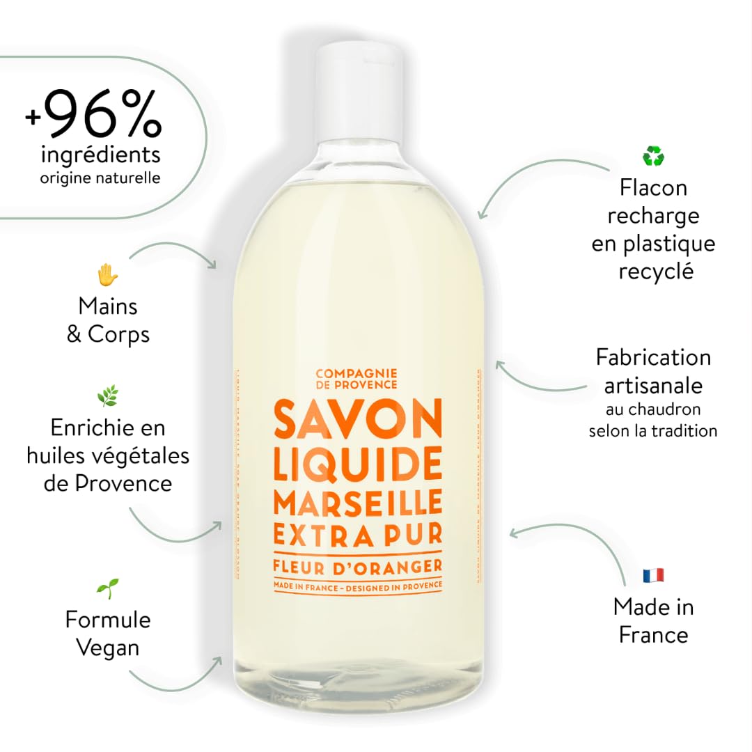 La Compagnie de Provence label close-up highlighting ingredients and authenticity benefit: transparent formulation