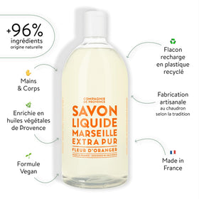 La Compagnie de Provence label close-up highlighting ingredients and authenticity benefit: transparent formulation