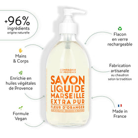 La Compagnie de Provence closeup of pump and label highlighting ingredient transparency benefit