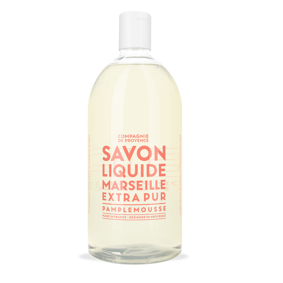 La Compagnie de Provence front bottle showing pink grapefruit label and refill convenience