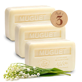 La Maison du Savon front packaging showing floral design and three-pack benefit