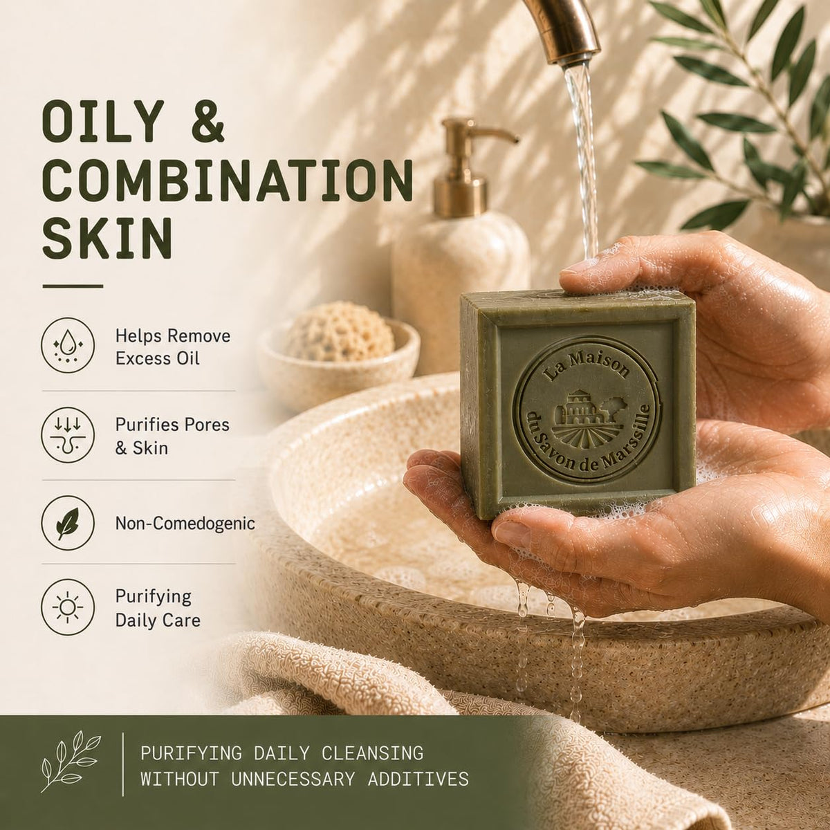 La Maison du Savon soap in hand producing gentle lather for cleansing