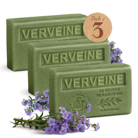 La Maison du Savon front packaging showing verbena trio and premium look