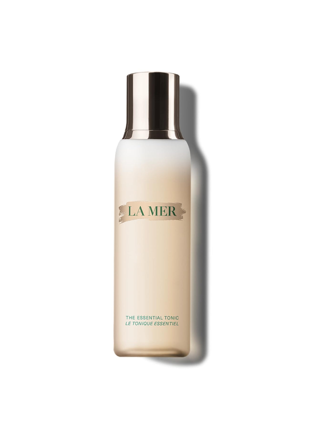 La Mer bottle front view showing sleek label and hydrating benefit