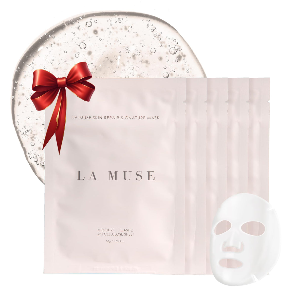 LA MUSE front packaging showing five mask sachets and clear benefits