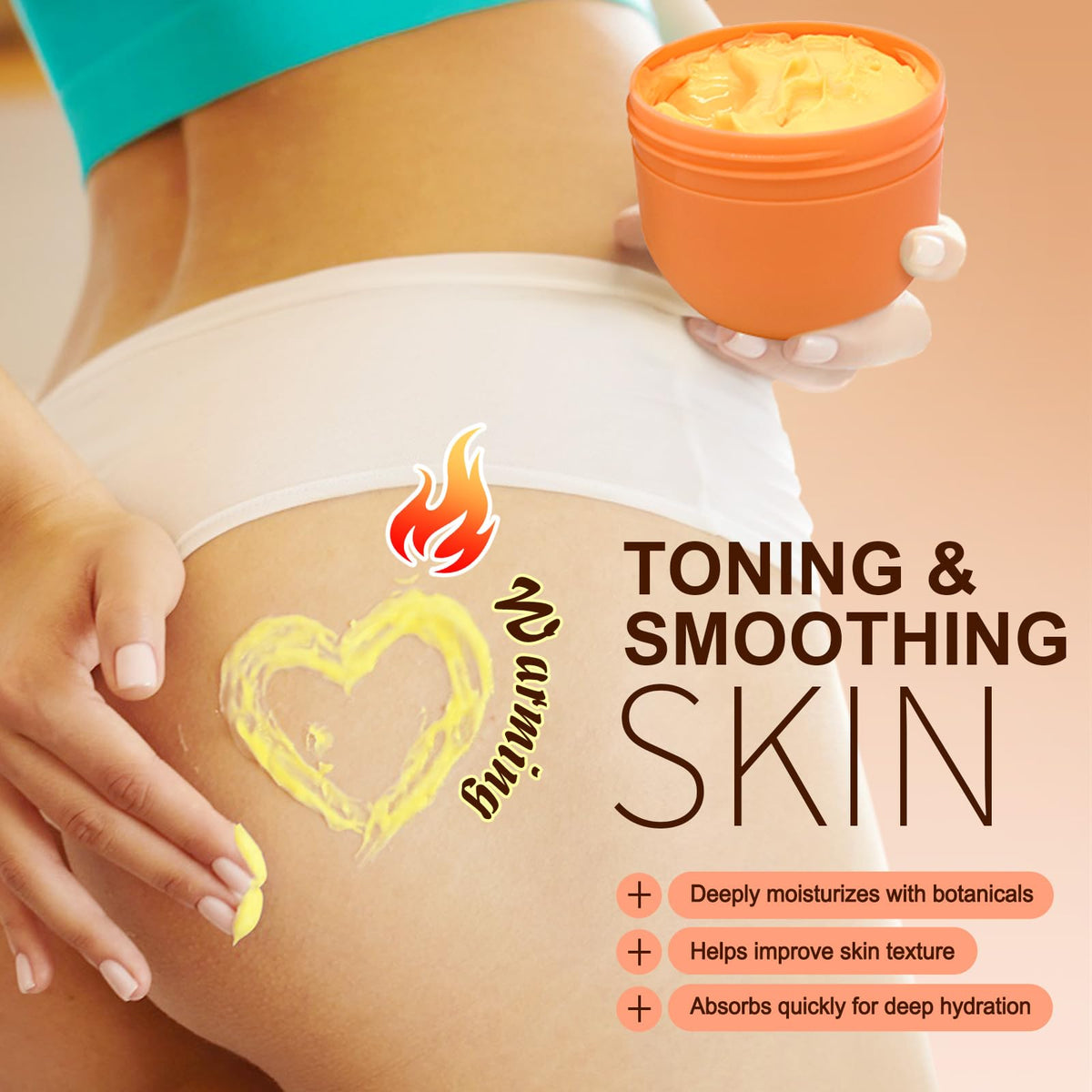 LA.PERSONAL being massaged onto thigh demonstrating easy application and quick absorption benefit