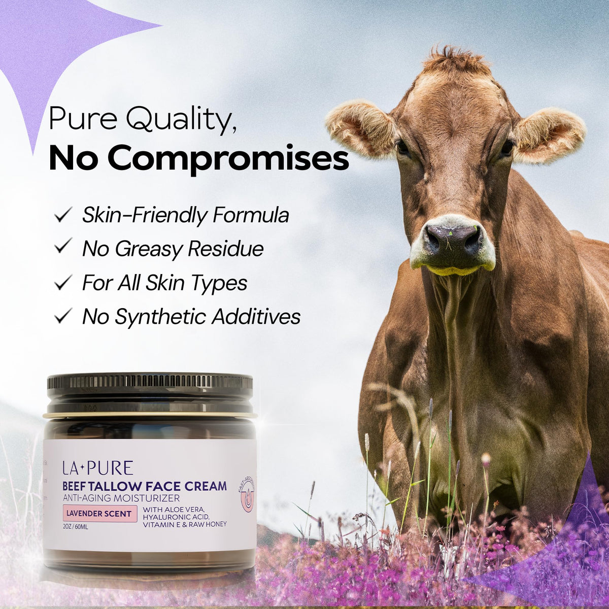 LA PURE cream being applied to hand demonstrating non-greasy absorption benefit