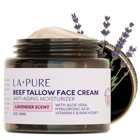 LA PURE front jar view showing compact 2oz moisturizer and calming label benefit