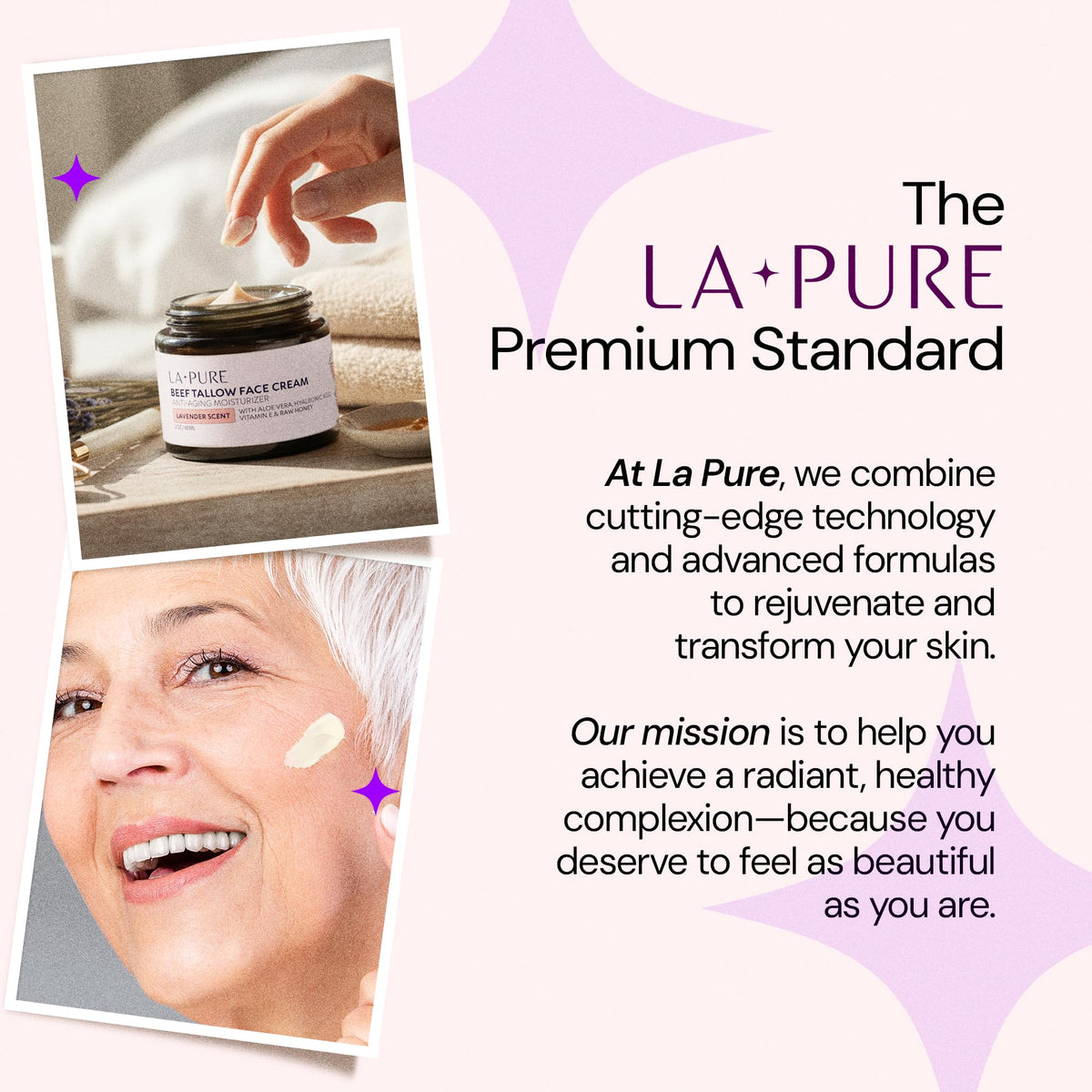 LA PURE lavender sprigs styled with jar conveying natural scent and calming effect