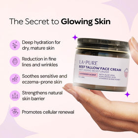LA PURE open jar texture close-up showing smooth absorbent cream for quick hydration