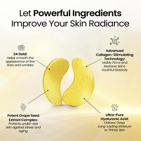 LA PURE ingredient display with gold flakes and collagen benefits