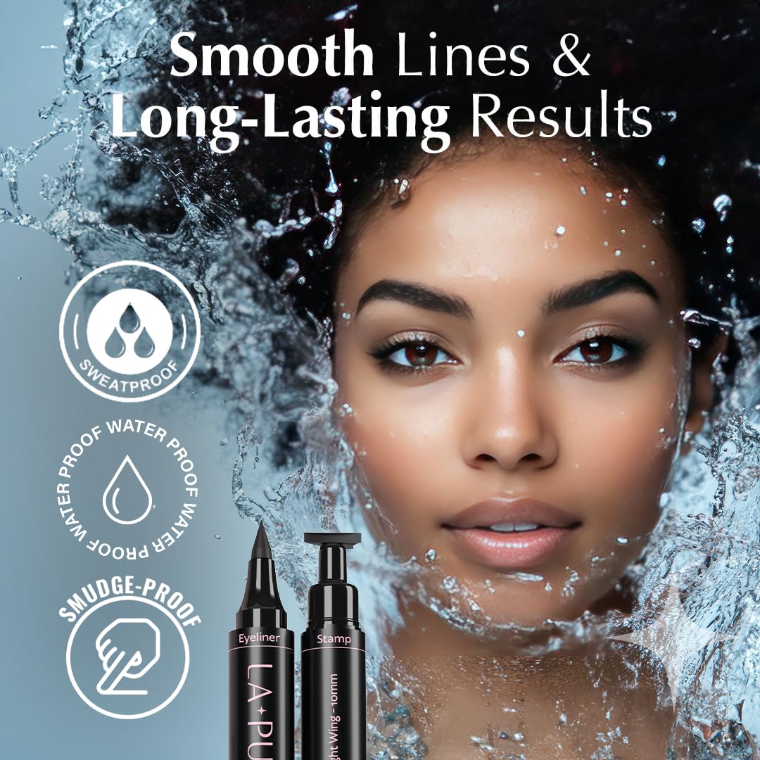 LA PURE stamp pressed on outer eye area showing fast application benefit