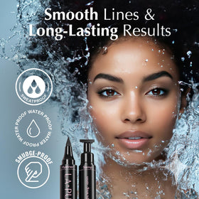 LA PURE stamp pressed on outer eye area showing fast application benefit