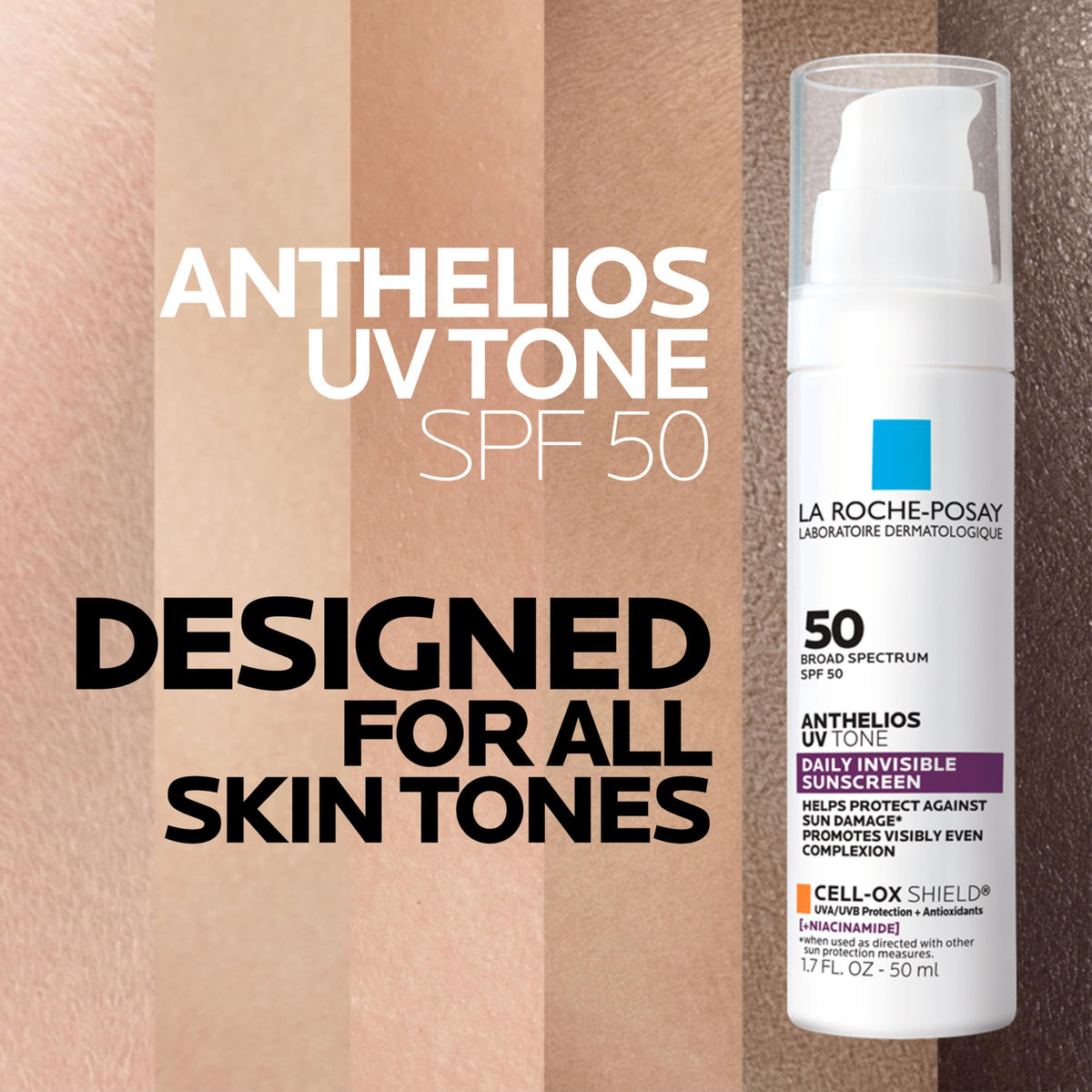 La Roche-Posay tube beside makeup showing layering compatibility